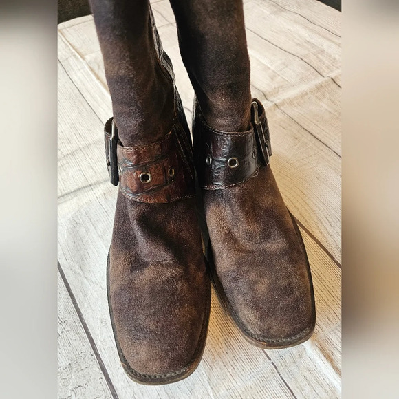 Donald J. Pliner Women 8.5 Brown Gale Knee-High Gator Suede Leather Riding Boots - Picture 3 of 12